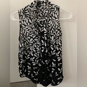 Preowned Ann Taylor Petite Sleeveless Tie-neck Blouse-Black/White-XXSP
